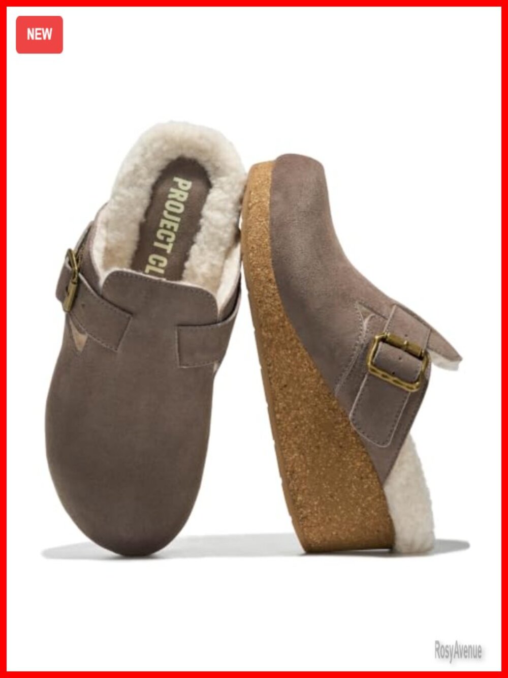 Genuine Suede Shearling Lined Platform Clogs for Women - Non Slip Mules